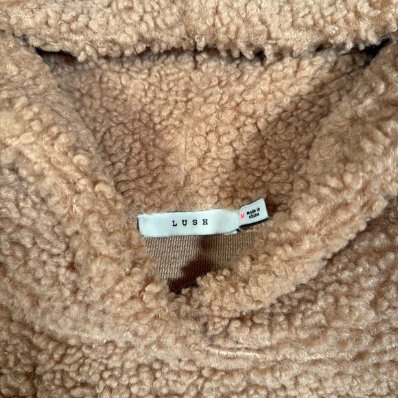 Teddy Bear Fleece Hoodie Lush Women’s Tan Fuzzy Cozy Pullover W/ Pocket Sz M - Picture 7 of 8